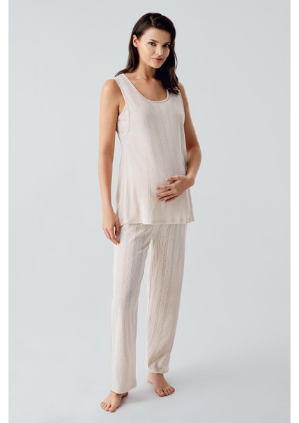 Kalın Askılı Ajurlu Esnek Pamuklu Hamile Sabahlık Pijama Takım 17308 fiyatları