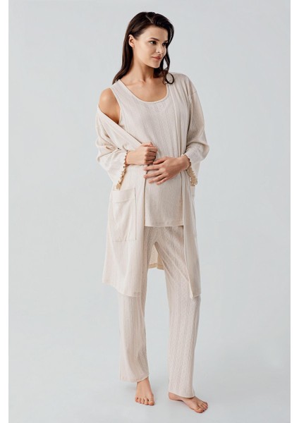 Kalın Askılı Ajurlu Esnek Pamuklu Hamile Sabahlık Pijama Takım 17308 modelleri