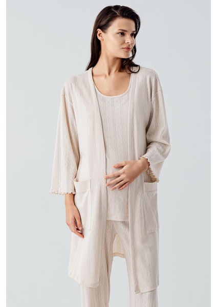 Kalın Askılı Ajurlu Esnek Pamuklu Hamile Sabahlık Pijama Takım 17308 fırsatları