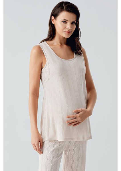 Kalın Askılı Ajurlu Esnek Pamuklu Hamile Sabahlık Pijama Takım 17308 indirimleri