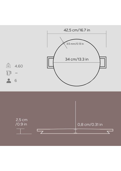 Döküm Yuvarlak Çift Yön Izgara Tavası Döküm Demir Yekpare Çift Kulplu Çap(Ø)34cm.