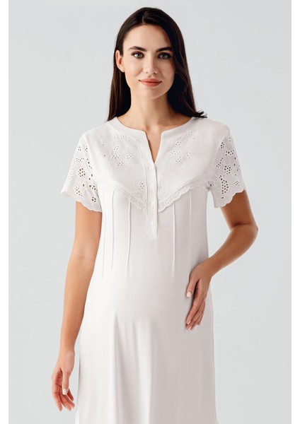 Düğmeli Vual Detaylı Kısa Kollu Esnek Viskoz Hamile Gecelik 17103 fiyatları