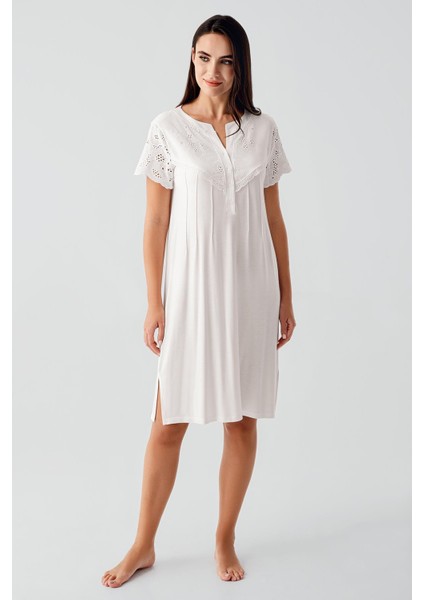 Düğmeli Vual Detaylı Kısa Kollu Esnek Viskoz Hamile Gecelik 17103 modelleri