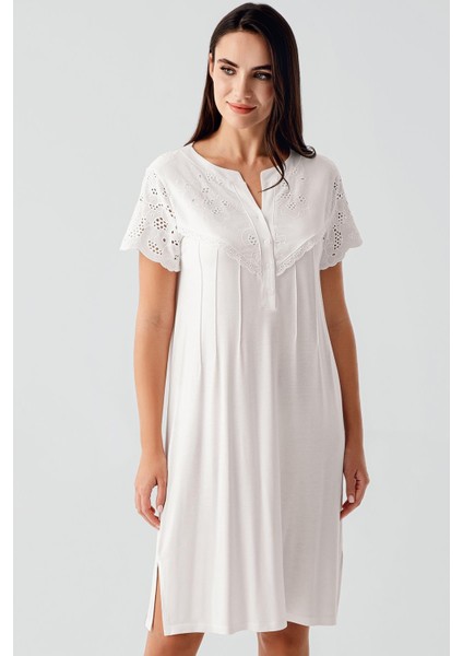 Düğmeli Vual Detaylı Kısa Kollu Esnek Viskoz Hamile Gecelik 17103 fırsatları