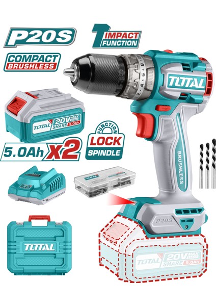 Li-On Akülü Kömürsüz Darbeli Matkap 66N.M 20V 2X5AH