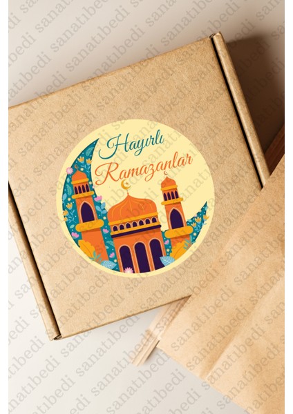 Hayırlı Ramazanlar Temalı Paketleme Sticker / Ramazan Ambalaj Etiketi 50 Adet 3x3 cm