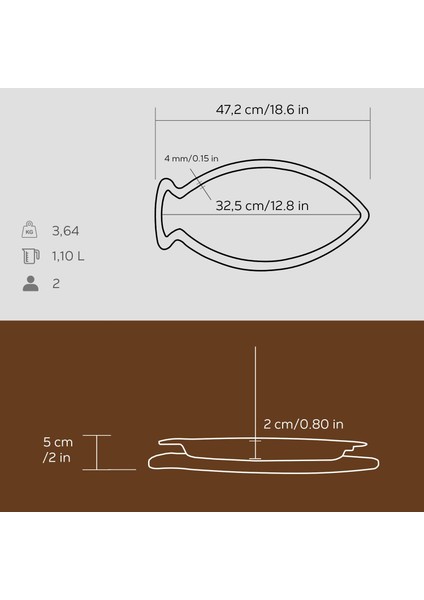 Döküm Balık Tabağı Döküm Demir Yekpare Kulplu Kayın Servis Ahşabı Ölçü 20x32cm. fırsatları