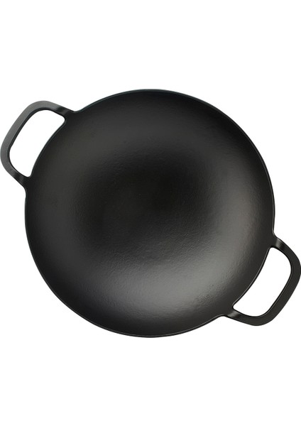 Döküm Yuvarlak Wok Döküm Demir Yekpare Çift Kulplu Çap(Ø)38cm.