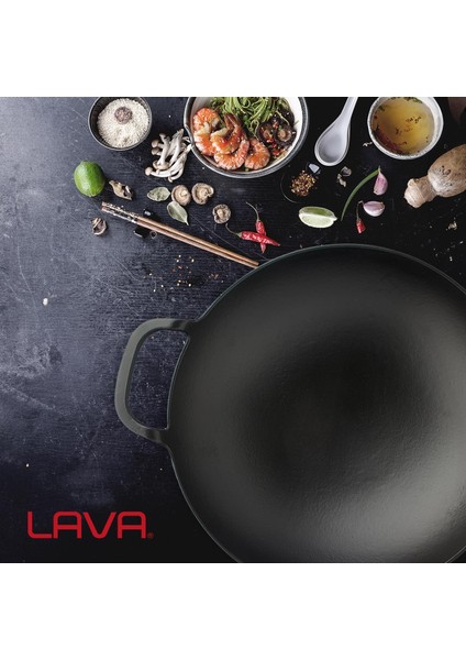 Döküm Yuvarlak Wok Döküm Demir Yekpare Çift Kulplu Çap(Ø)38cm.