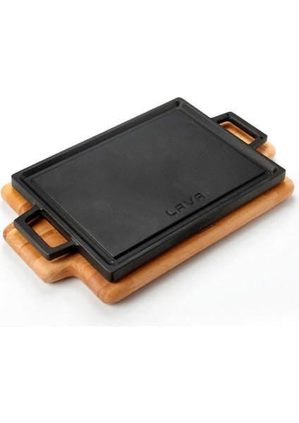 Döküm Dikdörtgen Çift Yön Izgara Hot Plate Döküm Demir Yekpare Çift Kulplu Kayın Servis Ahşabı Ölçü 22x30cm. fiyatları