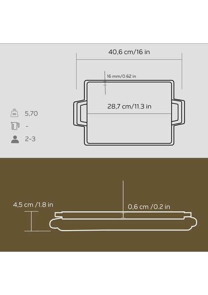 Döküm Dikdörtgen Çift Yön Izgara Hot Plate Döküm Demir Yekpare Çift Kulplu Kayın Servis Ahşabı Ölçü 22x30cm. indirimleri
