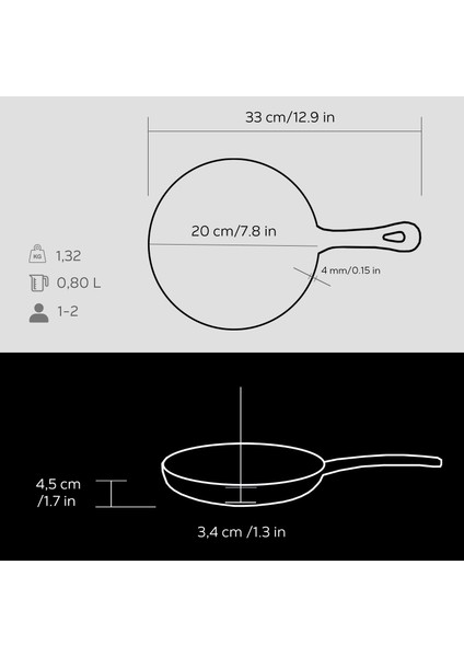 Döküm Yuvarlak Kızartma Tavası Yekpare Saplı. Çap(Ø)20cm.