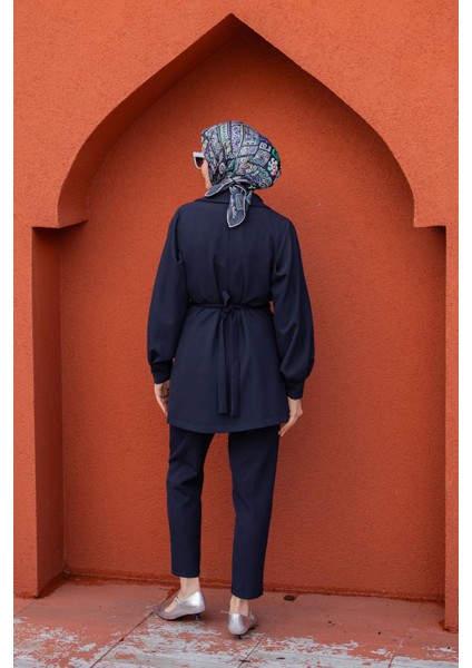 Need Gül Kuşaklı Ceket Pantolon Takım-Laci modelleri