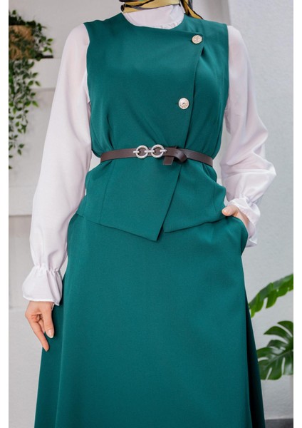 Hedy Kemerli Yelek Etek Takım-Petrol fiyatları