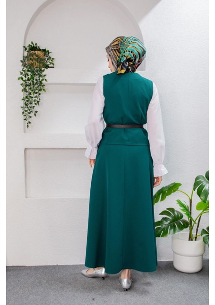 Hedy Kemerli Yelek Etek Takım-Petrol modelleri