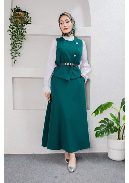 Hedy Kemerli Yelek Etek Takım-Petrol fırsatları