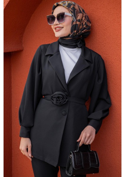 Need Gül Kuşaklı Ceket Pantolon Takım-Siyah fiyatları