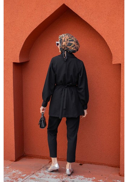 Need Gül Kuşaklı Ceket Pantolon Takım-Siyah modelleri