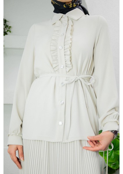 Terra Fırfırlı Bluz Piliseli Etek Krep Takım-Ekru fiyatları