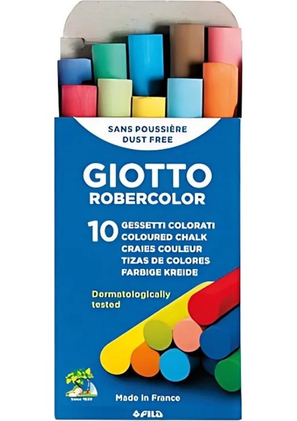 | Robercolor Tozsuz Tebeşir, Karışık Renkler, 10'lu Paket, Kalsiyum Karbonat Esaslı