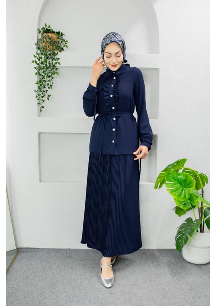 Terra Fırfırlı Bluz Piliseli Etek Krep Takım-Laci