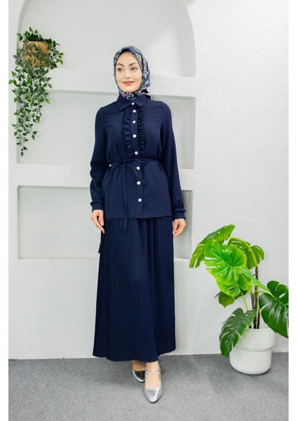 Terra Fırfırlı Bluz Piliseli Etek Krep Takım-Laci fırsatları