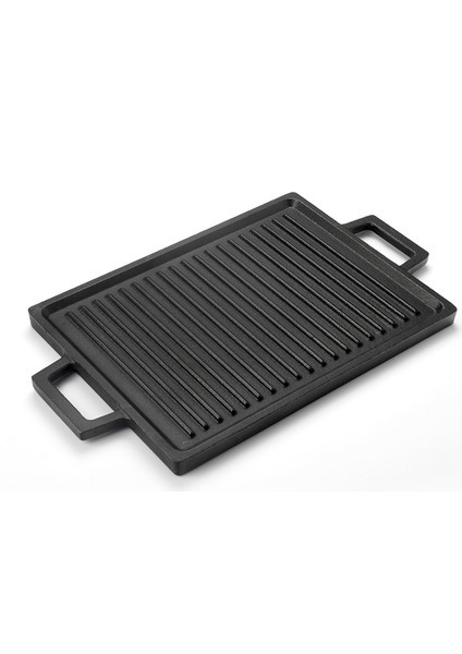 Döküm Dikdörtgen Çift Yön Izgara Hot Plate Döküm Demir Yekpare Çift Kulplu Ölçü 22x30cm.