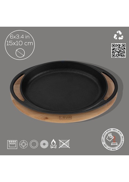 Döküm Oval Sahan Döküm Demir Yekpare Çift Kulplu Kayın Servis Ahşabı Ölçü 15x10cm.