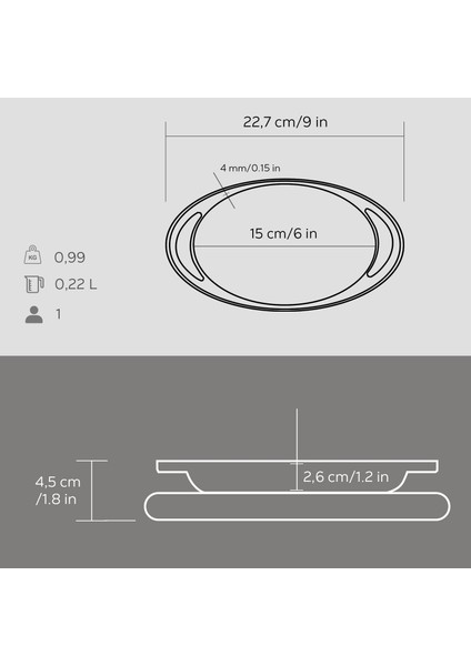 Döküm Oval Sahan Döküm Demir Yekpare Çift Kulplu Kayın Servis Ahşabı Ölçü 15x10cm.