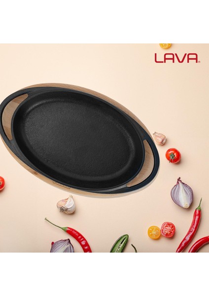 Döküm Oval Sahan Döküm Demir Yekpare Çift Kulplu Kayın Servis Ahşabı Ölçü 15x10cm.