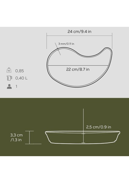 Döküm Damla Formlu Yingyang Fajita Tabağı Ölçü 10x20cm.
