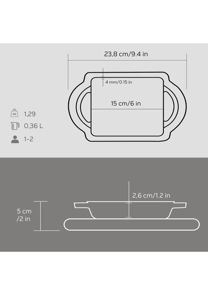 Döküm Dikdörtgen Sahan Döküm Demir Yekpare Çift Kulplu Kayın Servis Ahşabı Ölçü 12x15cm.