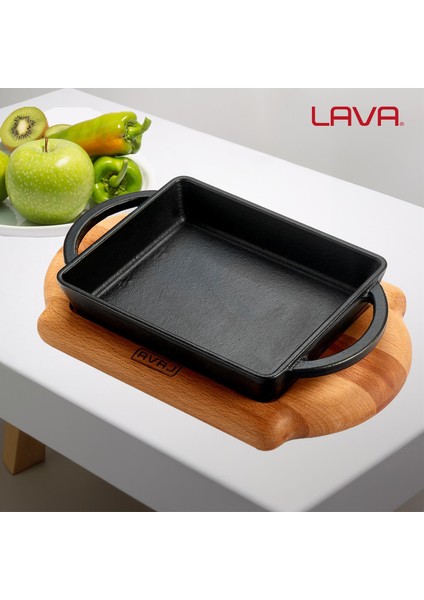 Döküm Dikdörtgen Sahan Döküm Demir Yekpare Çift Kulplu Kayın Servis Ahşabı Ölçü 12x15cm.