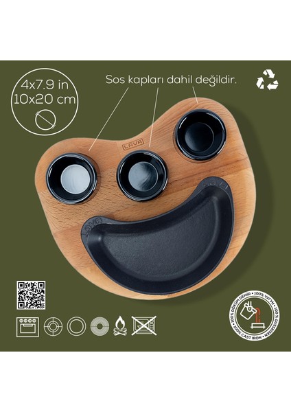Döküm Böbrek Formlu Fajita Tabağı Kayın Servis Ahşabı Ölçü 10x20cm. (Sos Kapları Dahil Değildir.) fiyatları