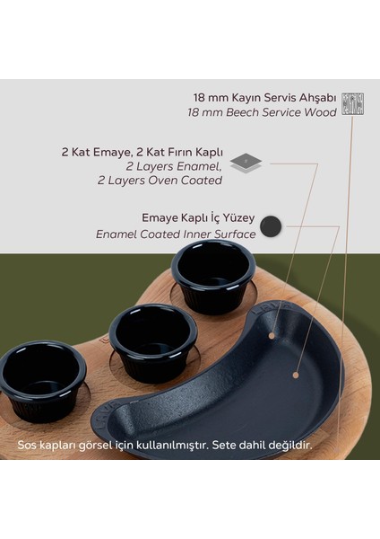 Döküm Böbrek Formlu Fajita Tabağı Kayın Servis Ahşabı Ölçü 10x20cm. (Sos Kapları Dahil Değildir.) fırsatları