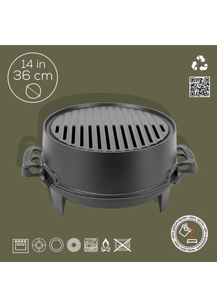 Döküm Yuvarlak Mangal Izgara Set Döküm Demir Yekpare Çift Kulplu Çap (Ø)36cm. indirimleri