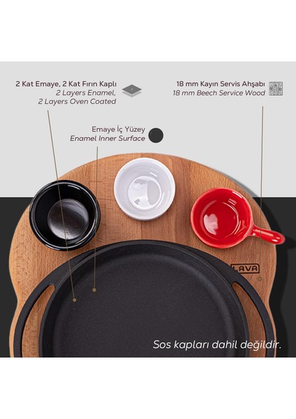Döküm Yuvarlak Sahan Döküm Demir Yekpare Çift Kulplu Kayın Servis Ahşabı Çap(Ø)20cm. (Sos kapları dahil değildir.) fırsatları