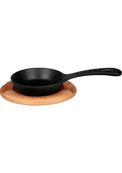 Döküm Yuvarlak Kızartma Tavası Yekpare Saplı Kayın Servis Ahşabı. Çap(Ø)12cm.