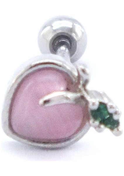 316L Çelik Zirkon Taşlı Pembe Elma Şeklinde Piercing PRC-164