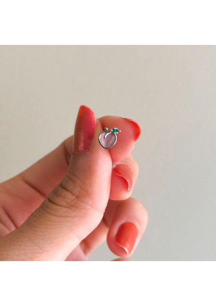 316L Çelik Zirkon Taşlı Pembe Elma Şeklinde Piercing PRC-164