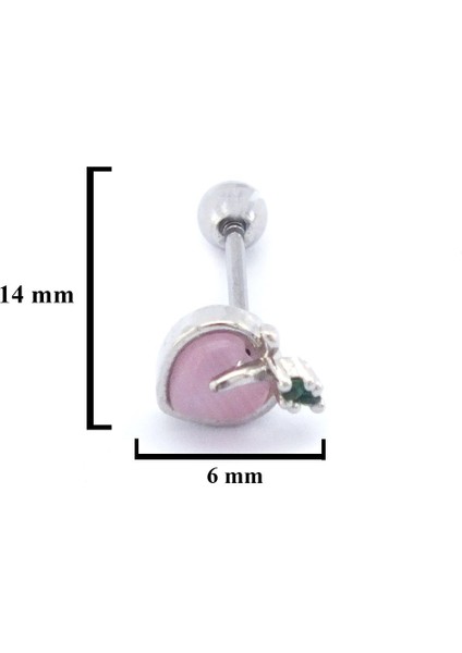 316L Çelik Zirkon Taşlı Pembe Elma Şeklinde Piercing PRC-164