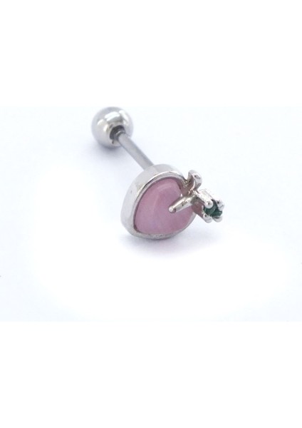 316L Çelik Zirkon Taşlı Pembe Elma Şeklinde Piercing PRC-164