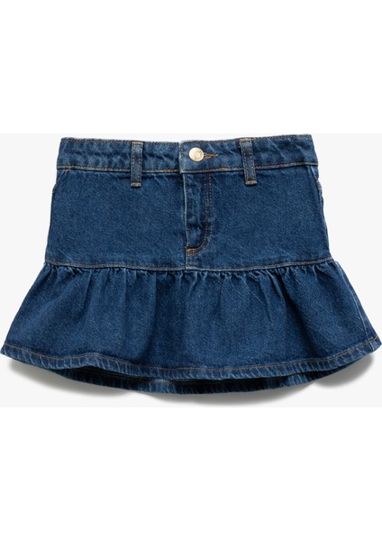 Pamuklu Fırfır Detaylı Denim Etek