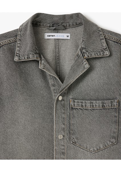 Kısa Kollu Pamuklu Cep Detaylı Oversize Jean Gömlek Ceket