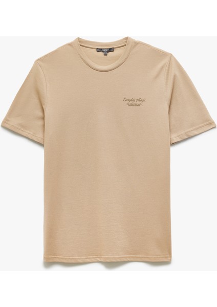 Baskılı Pamuklu Pike Kumaş Bisiklet Yaka Kısa Kollu Slim Fit Tişört