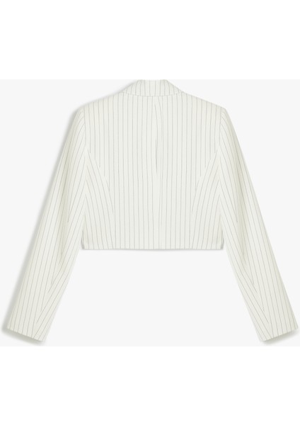 Kapaklı Cep Detaylı Düğmeli Uzun Kollu Kruvaze Crop Blazer Ceket