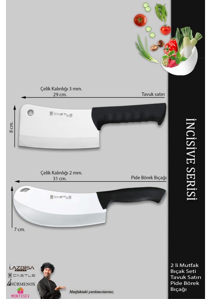 Incisive Serisi Mutfak Bıçak Seti Et Tavuk Satırı Börek Pizza Pide Salata Bıçağı 2 Li Set fiyatları