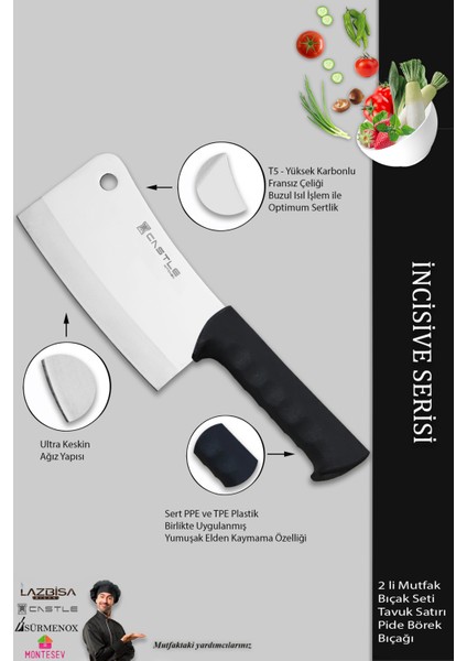 Incisive Serisi Mutfak Bıçak Seti Et Tavuk Satırı Börek Pizza Pide Salata Bıçağı 2 Li Set modelleri