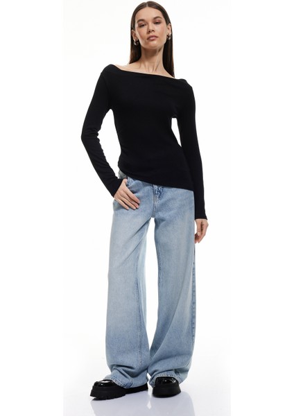 Viskon Asimetrik Uzun Kollu Slim Fit Degaje Yaka Tişört fiyatları