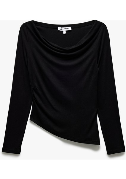 Viskon Asimetrik Uzun Kollu Slim Fit Degaje Yaka Tişört modelleri